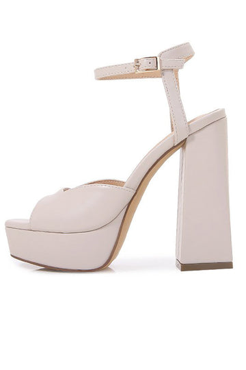 Ivory Chunky Heeled Ankel Strap Platform Sandal